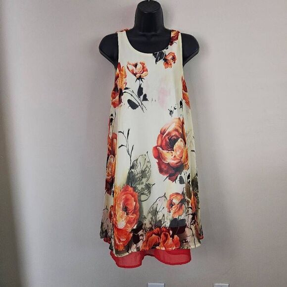 Entro Floral Midi Dress - Cream and Orange - Picture 1 of 8